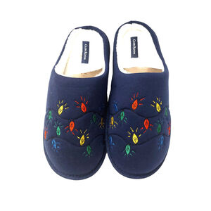 Club Room Men's Navy Blue Embroidered Indoor/Outdoor Slippers Size Large 10-11